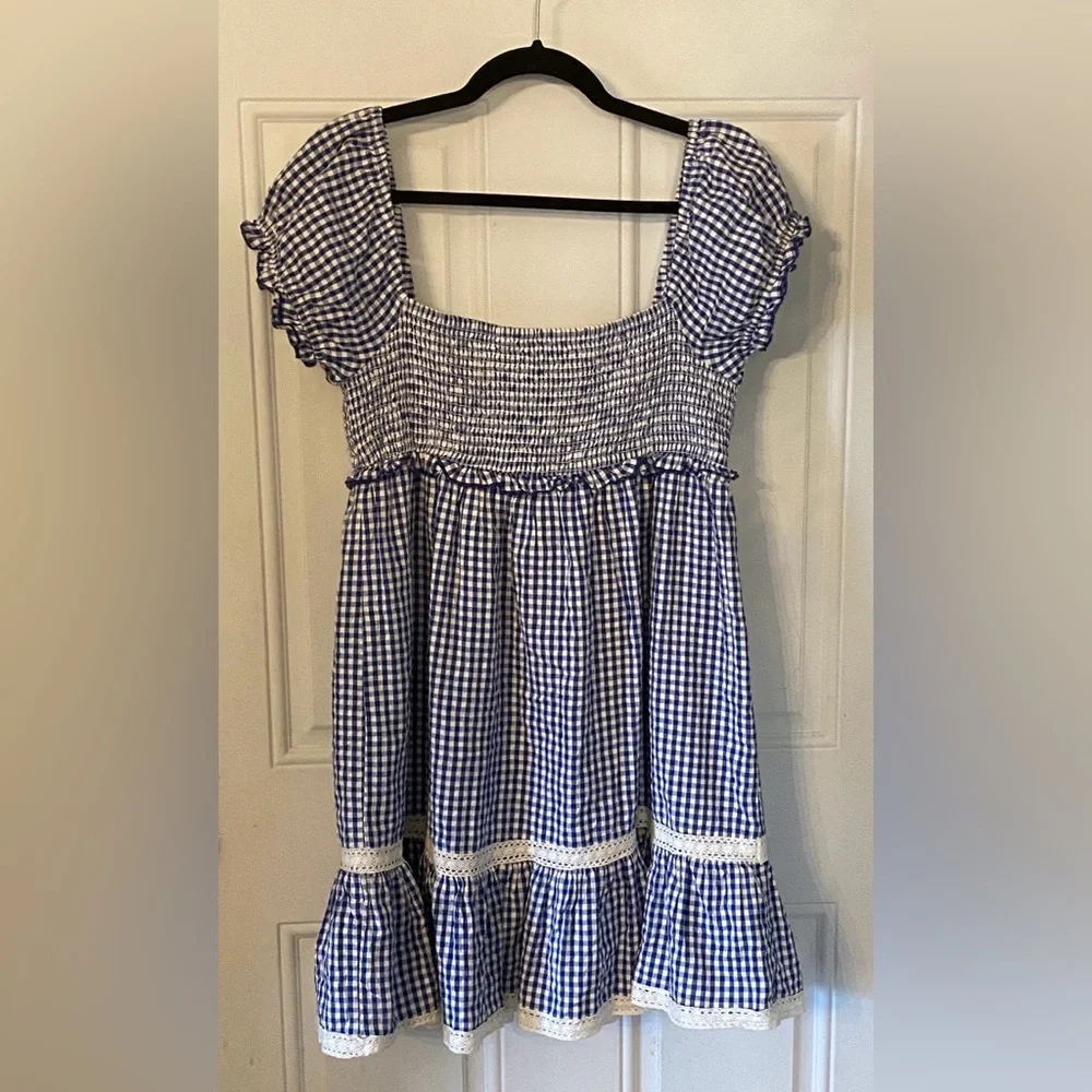 Urban Outfitters Blue Gingham Marseille Smocked Dress - Picture 5 of 12
